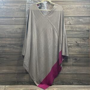 Twiggy Tan Pink Fuchsia Color Block Poncho Sweater Knit Jacket SZ Missy C102075